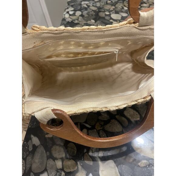 Ann Taylor Loft Bamboo Handle Woven Purse w/natural, Tan Vintage LOFT​​ - Picture 2 of 6